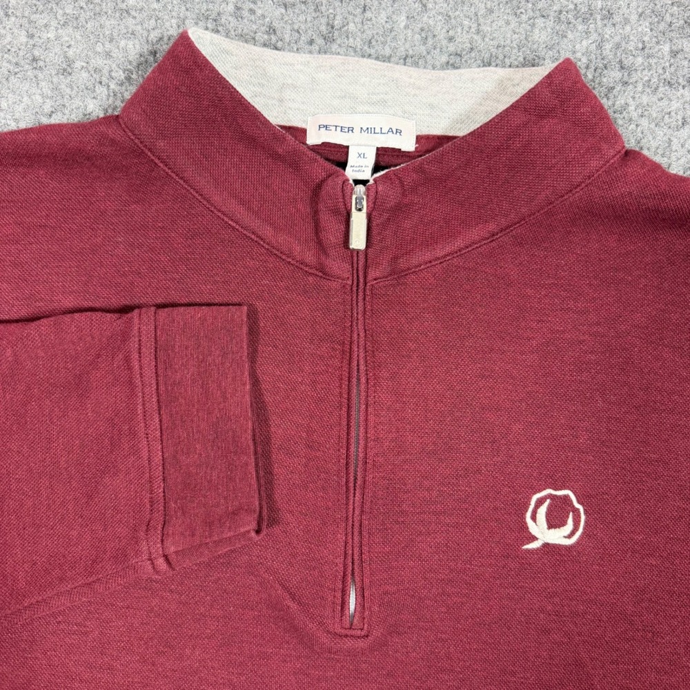 Peter Millar Quarter Zip Pullover Pique Men XL Burgundy Organic Cotton Modal EUC